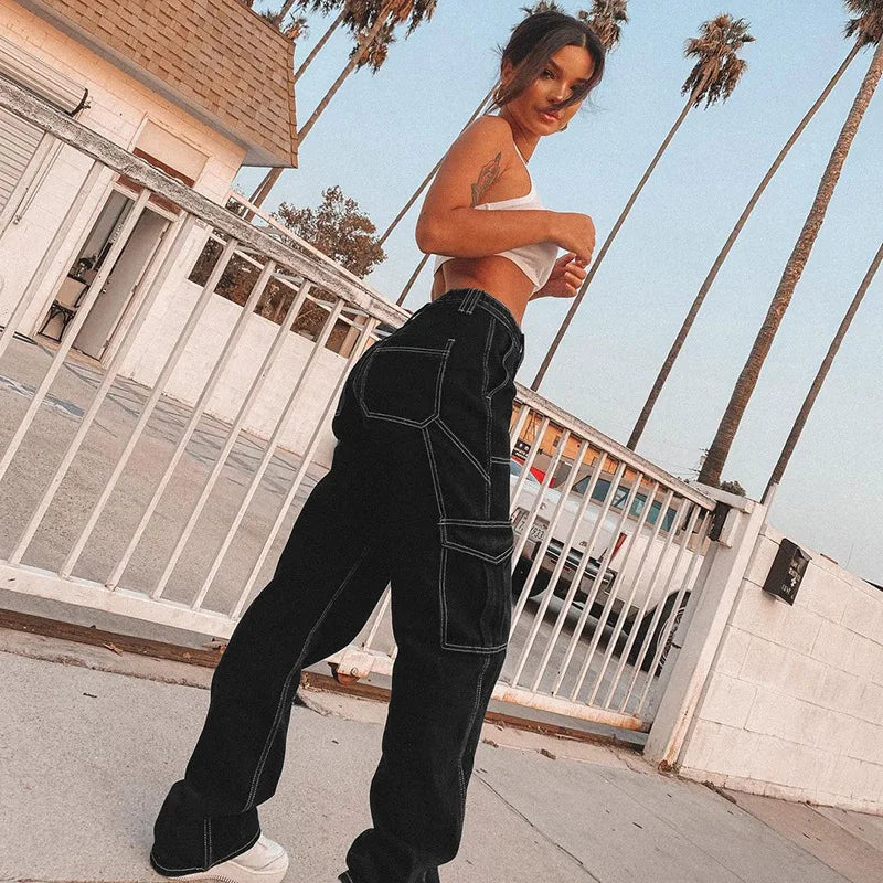 Cargo Noir Avec Couture